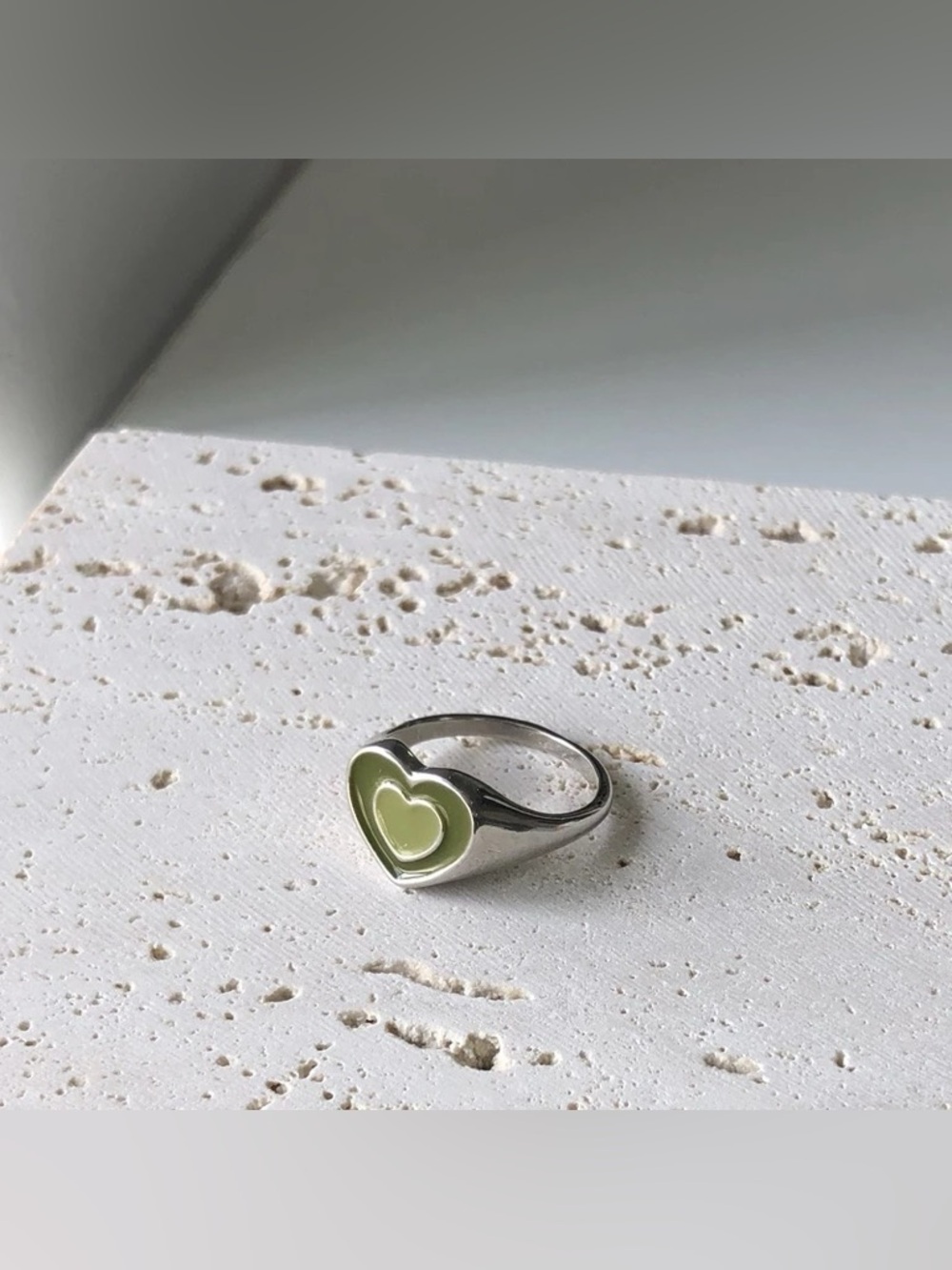 Y2K Aesthetic Enamel Heart Double Layer Silver Ring